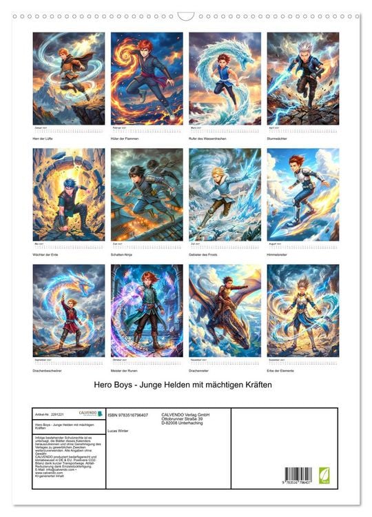 Produktbild: Hero Boys - Junge Helden mit m&auml;chtigen Kr&auml;ften (Wandkalender 2027 DIN A2 hoch), CALVENDO Monatskalender