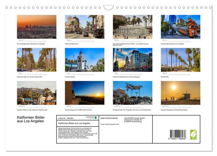 Produktbild: Kalifornien Bilder aus Los Angeles (Wandkalender 2026 DIN A3 quer), CALVENDO Monatskalender