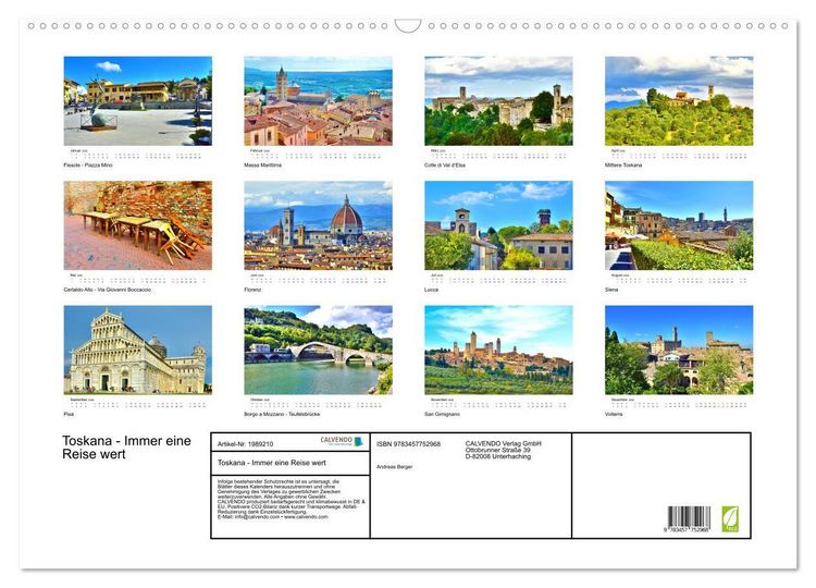 Produktbild: Toskana - Immer eine Reise wert (Wandkalender 2026 DIN A2 quer), CALVENDO Monatskalender