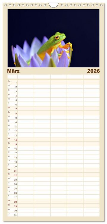 Produktbild: Familienplaner 2026 - Fr&ouml;sche - Die wundersch&ouml;ne Welt der bunten H&uuml;pfer. mit 5 Spalten (Wandkalender, 21 x 45 cm) CALVENDO