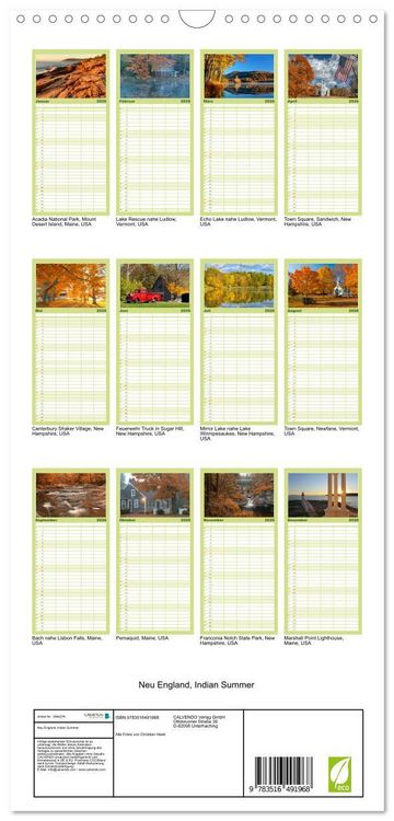 Produktbild: Familienplaner 2026 - Neu England, Indian Summer mit 5 Spalten (Wandkalender, 21 x 45 cm) CALVENDO
