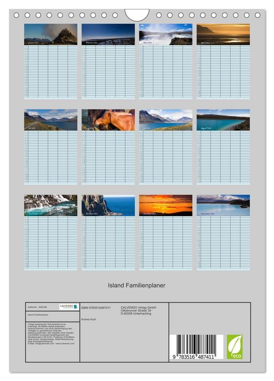 Produktbild: Island Familienplaner (Wandkalender 2026 DIN A4 hoch), CALVENDO Monatskalender