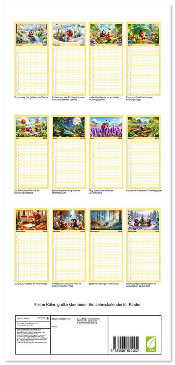 Produktbild: Familienplaner 2026 - Kleine K&auml;fer, gro&szlig;e Abenteuer: Ein Jahreskalender f&uuml;r Kinder mit 5 Spalten (Wandkalender, 21 x 45 cm) CALVENDO