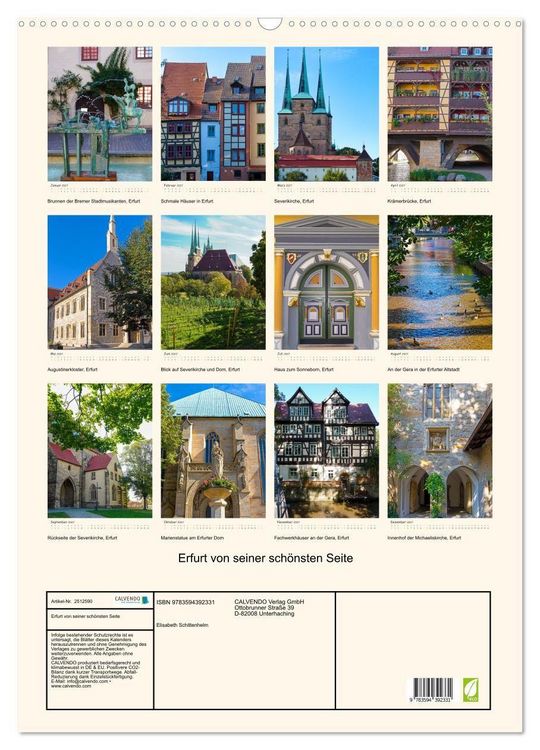 Produktbild: Erfurt von seiner sch&ouml;nsten Seite (Wandkalender 2027 DIN A2 hoch), CALVENDO Monatskalender