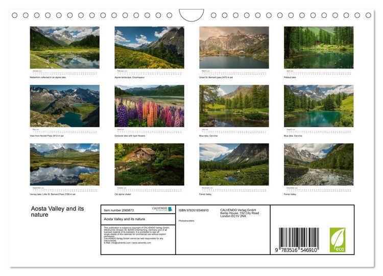Produktbild: Aosta Valley and its nature (Wall Calendar 2026 DIN A4 landscape), CALVENDO 12 Month Wall Calendar