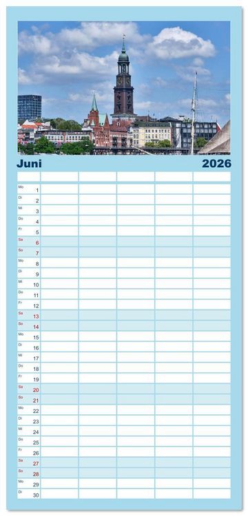 Produktbild: Familienplaner 2026 - Freie Hansestadt Hamburg mit 5 Spalten (Wandkalender, 21 x 45 cm) CALVENDO