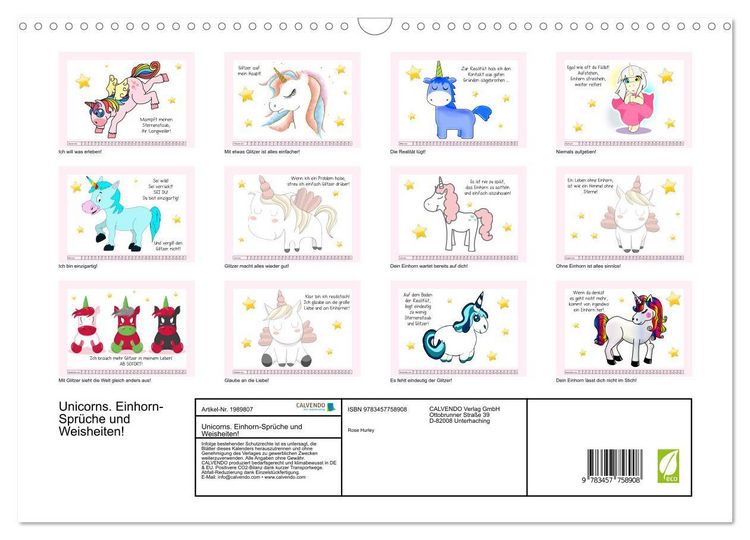 Produktbild: Unicorns. Einhorn-Spr&uuml;che und Weisheiten! (Wandkalender 2026 DIN A3 quer), CALVENDO Monatskalender