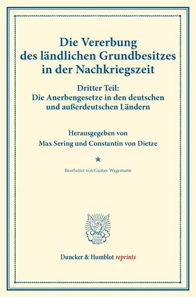 Produktbild: Die Vererbung des l&auml;ndlichen Grundbesitzes in der Nachkriegszeit.