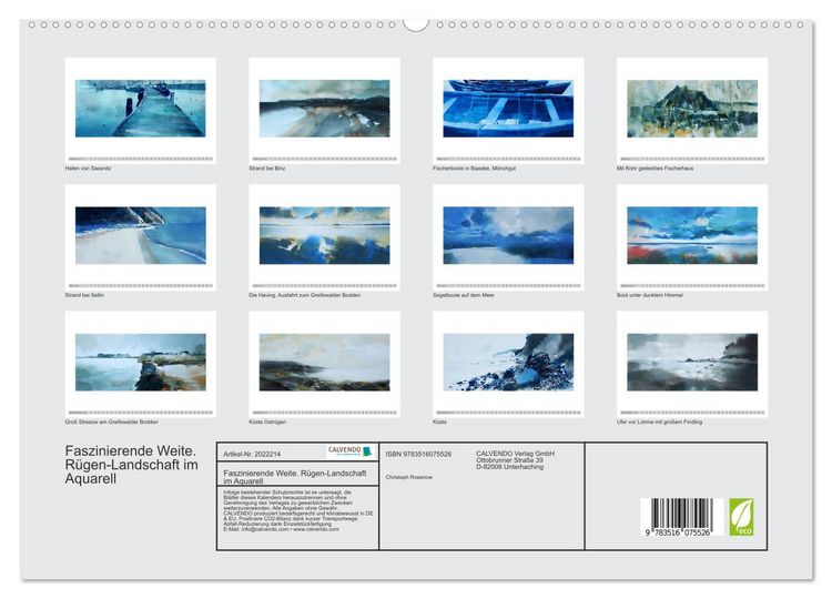 Produktbild: Faszinierende Weite. R&uuml;gen-Landschaft im Aquarell (hochwertiger Premium Wandkalender 2026 DIN A2 quer), Kunstdruck in Hochglanz