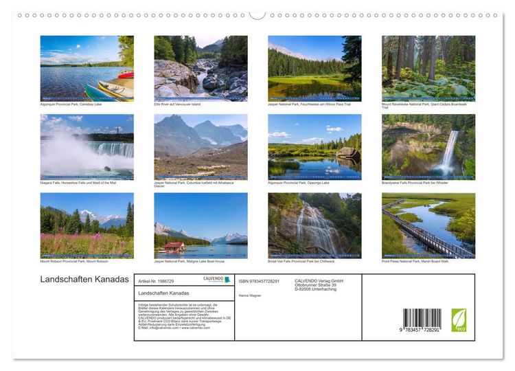 Produktbild: Landschaften Kanadas (hochwertiger Premium Wandkalender 2026 DIN A2 quer), Kunstdruck in Hochglanz