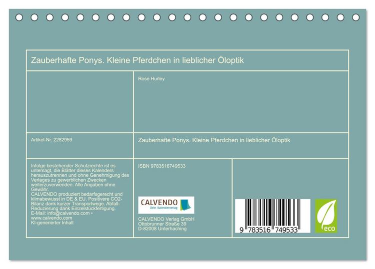 Produktbild: Zauberhafte Ponys. Kleine Pferdchen in lieblicher &Ouml;loptik (Tischkalender 2027 DIN A5 quer), CALVENDO Monatskalender