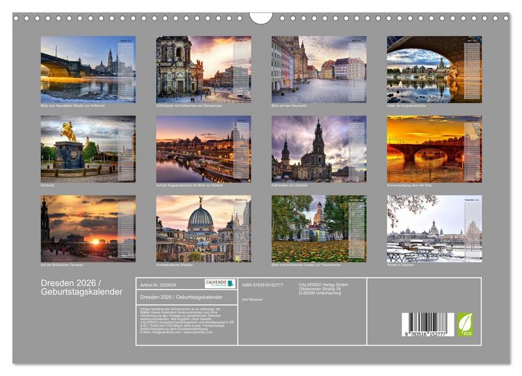 Produktbild: Dresden 2026 / Geburtstagskalender (Wandkalender 2026 DIN A3 quer), CALVENDO Monatskalender