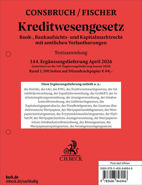 Produktbild: Kreditwesengesetz 144. Erg&auml;nzungslieferung
