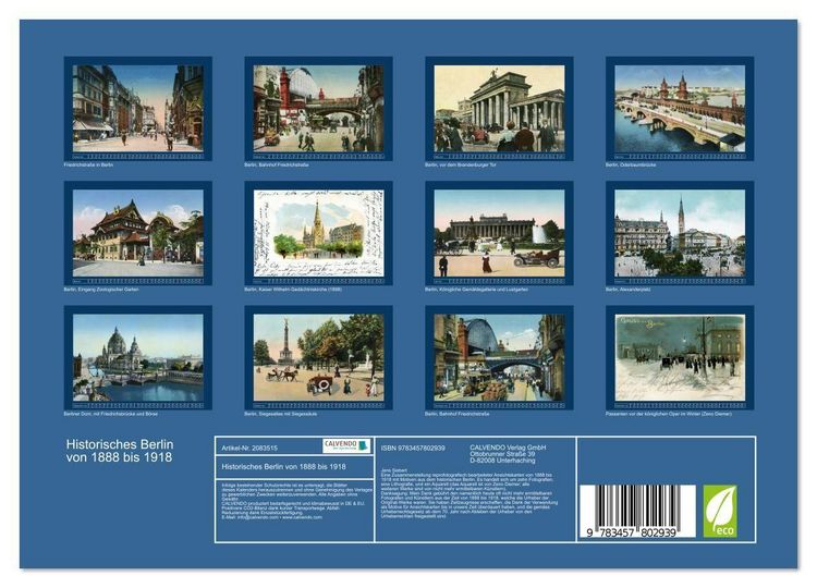 Produktbild: Historisches Berlin von 1888 bis 1918 (Wandkalender 2026 DIN A4 quer), CALVENDO Monatskalender