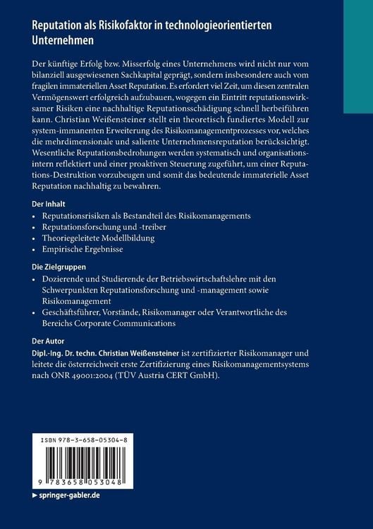 Produktbild: Reputation als Risikofaktor in technologieorientierten Unternehmen