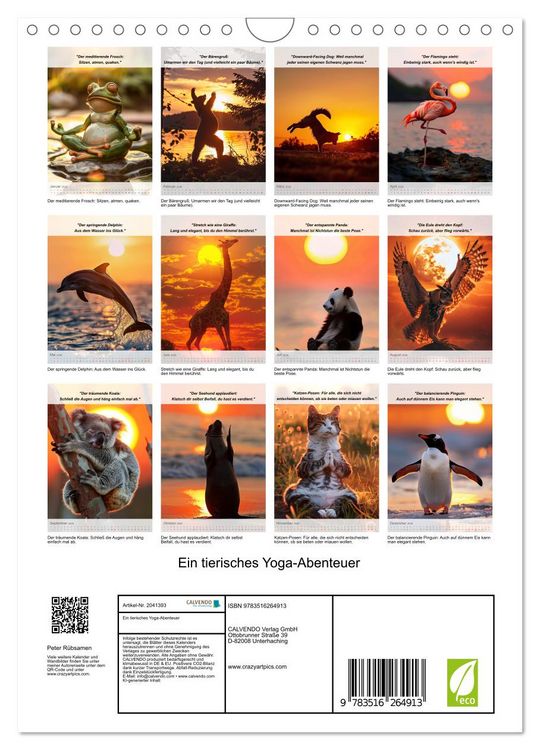 Produktbild: Ein tierisches Yoga-Abenteuer (Wandkalender 2026 DIN A4 hoch), CALVENDO Monatskalender