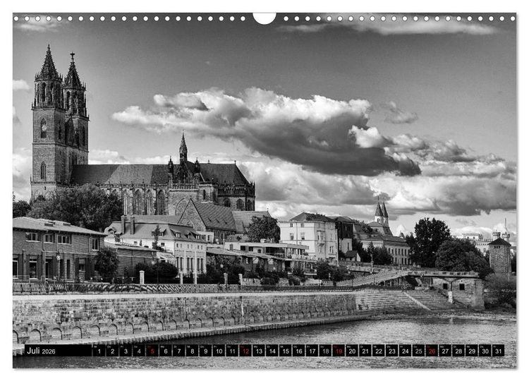 Produktbild: Magdeburg in Schwarz - Wei&szlig; (Wandkalender 2026 DIN A3 quer), CALVENDO Monatskalender