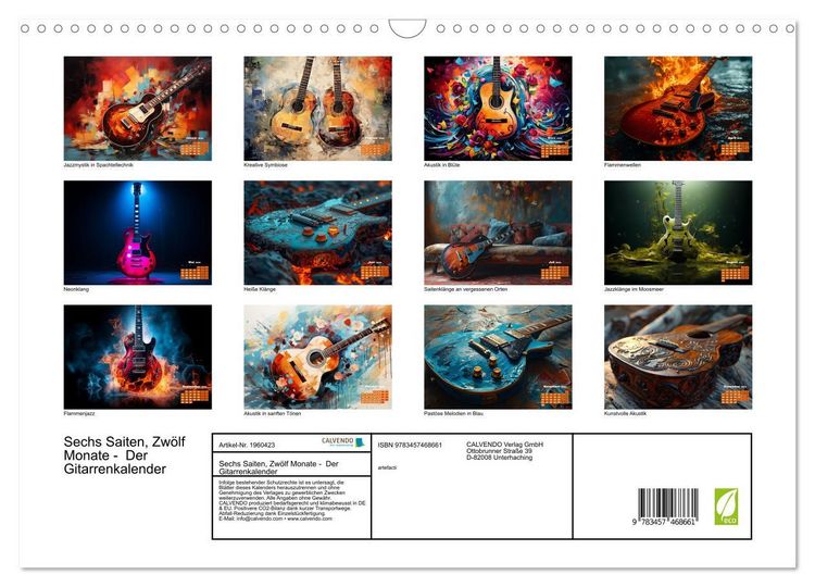 Produktbild: Sechs Saiten, Zw&ouml;lf Monate - Der Gitarrenkalender (Wandkalender 2026 DIN A3 quer), CALVENDO Monatskalender