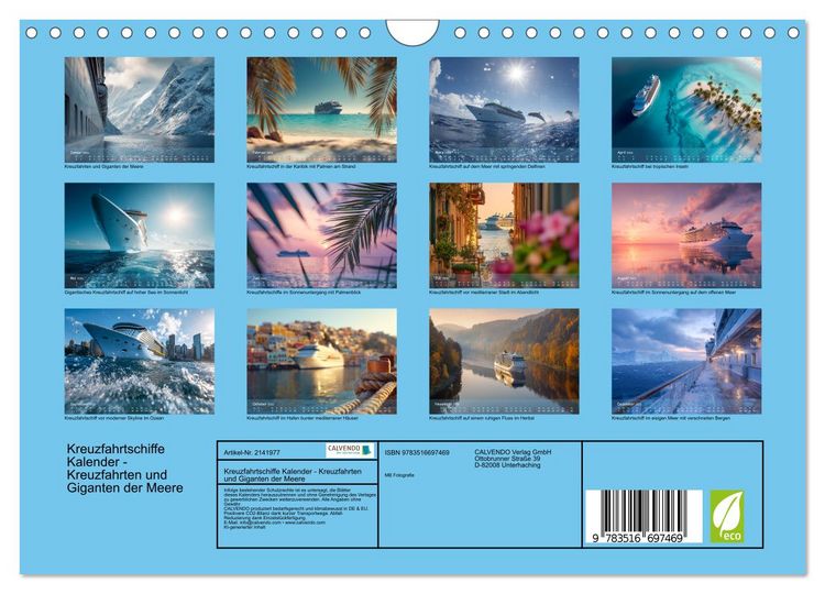Produktbild: Kreuzfahrtschiffe Kalender - Kreuzfahrten und Giganten der Meere (Wandkalender 2026 DIN A4 quer), CALVENDO Monatskalender