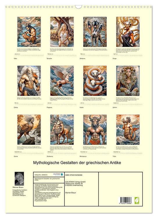 Produktbild: Mythologische Gestalten der griechischen Antike (Wandkalender 2026 DIN A2 hoch), CALVENDO Monatskalender