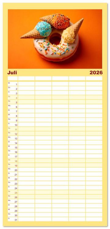 Produktbild: Familienplaner 2026 - Donuts - Eine Reise durch die Jahreszeiten mit 5 Spalten (Wandkalender, 21 x 45 cm) CALVENDO