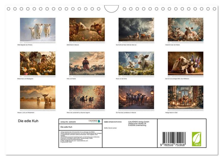 Produktbild: Die edle Kuh (Wandkalender 2027 DIN A4 quer), CALVENDO Monatskalender
