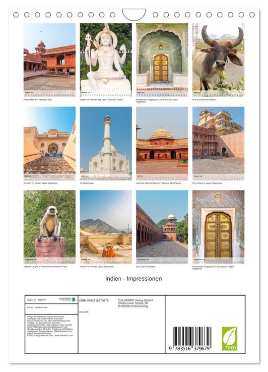 Produktbild: Indien - Impressionen (Wandkalender 2026 DIN A4 hoch), CALVENDO Monatskalender
