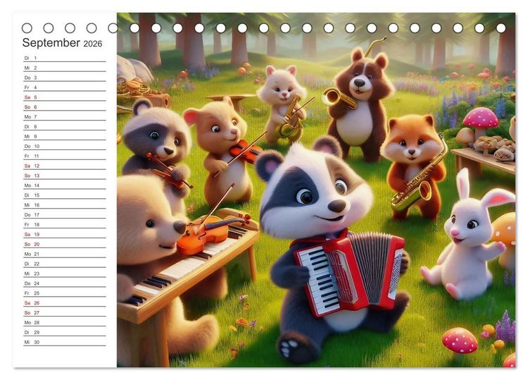 Produktbild: Musikalische Waldtiere (Tischkalender 2026 DIN A5 quer), CALVENDO Monatskalender