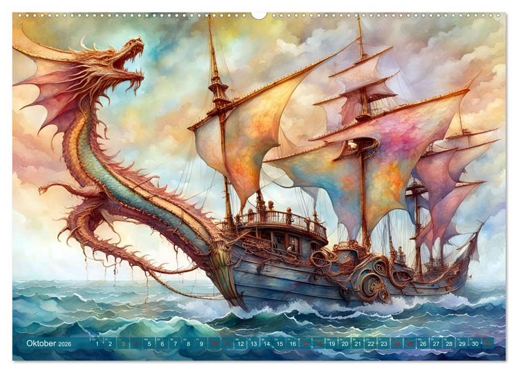 Produktbild: Fantasie-Drachensegelschiffe (Wandkalender 2026 DIN A2 quer), CALVENDO Monatskalender