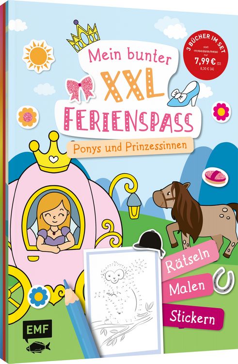 Produktbild: Mein bunter XXL-Ferienspa&szlig;: Ponys und Prinzessinnen &ndash; 3 Kreativb&uuml;cher im Bundle