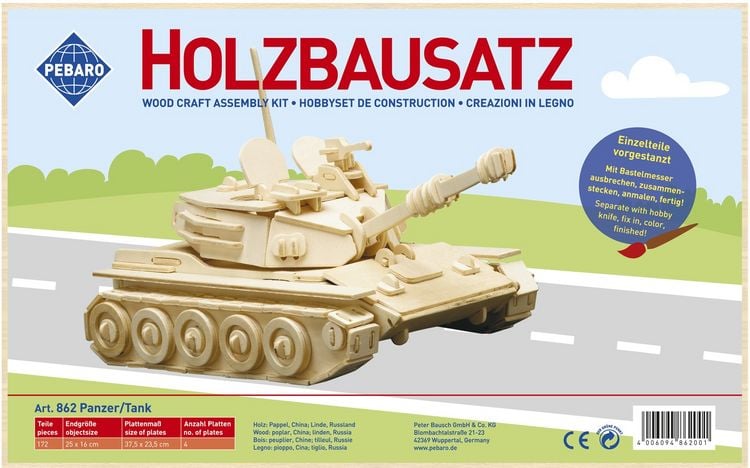 Produktbild: PEBARO 862 - Holzbausatz Panzer, 172 Teile, Holzkonstruktion zum Zusammenstecken