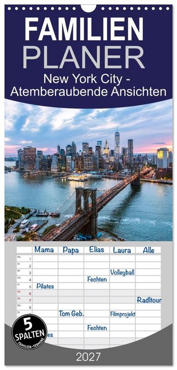 Produktbild: Familienplaner 2027 - New York City - Atemberaubende Ansichten mit 5 Spalten (Wandkalender, 21 x 45 cm) CALVENDO
