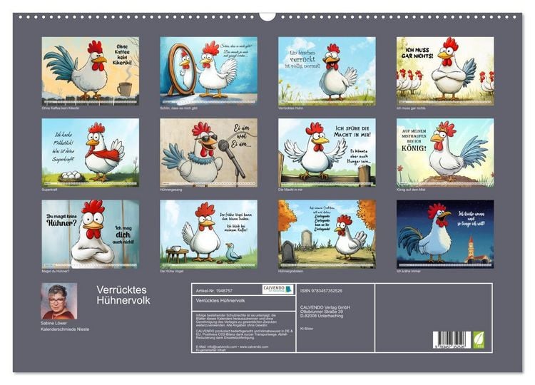 Produktbild: Verr&uuml;cktes H&uuml;hnervolk (Wandkalender 2026 DIN A2 quer), CALVENDO Monatskalender
