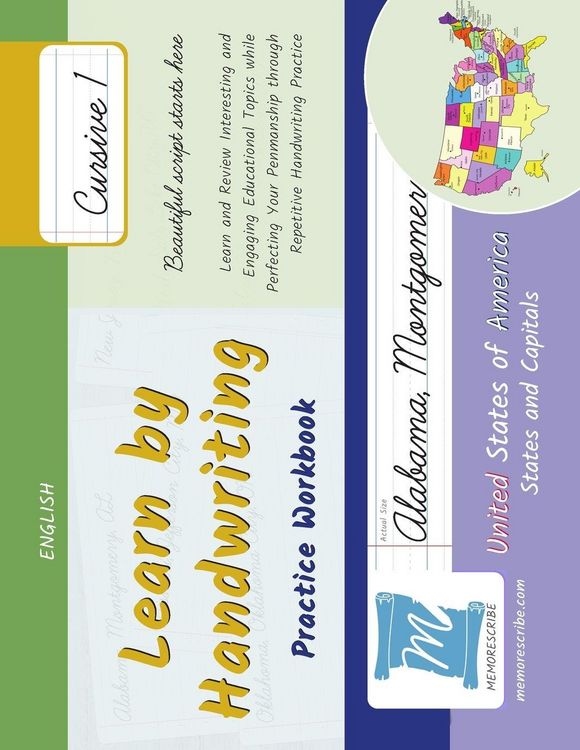 Produktbild: Handwriting Practice Workbook - United States of America, States and Capitals - Cursive, Level 1