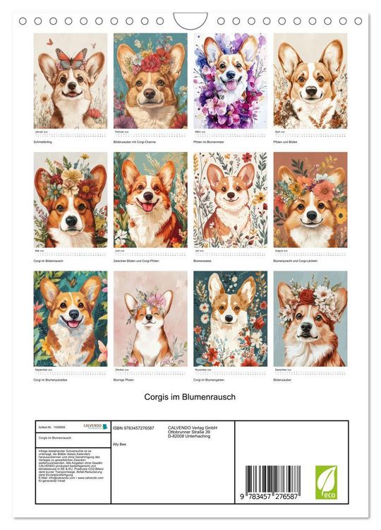 Produktbild: Corgis im Blumenrausch (Wandkalender 2026 DIN A4 hoch), CALVENDO Monatskalender