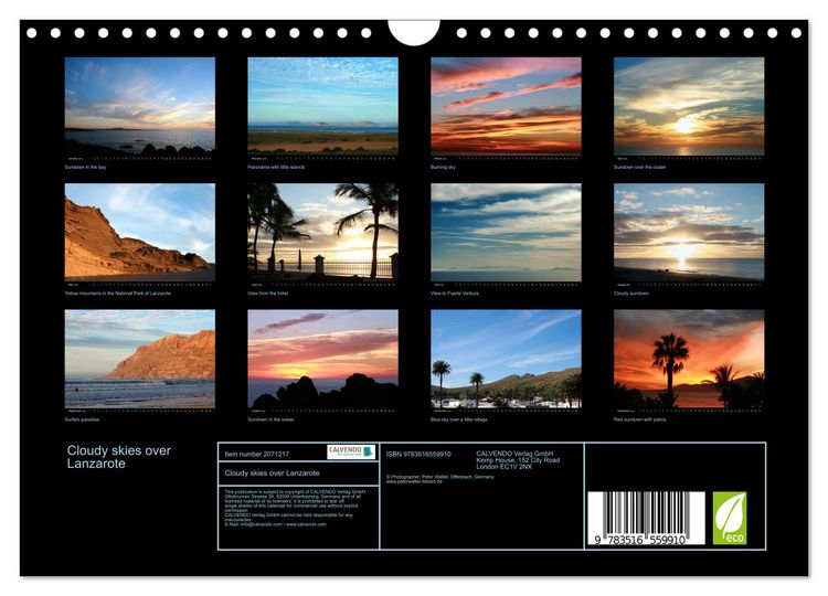 Produktbild: Cloudy skies over Lanzarote (Wall Calendar 2026 DIN A4 landscape), CALVENDO 12 Month Wall Calendar