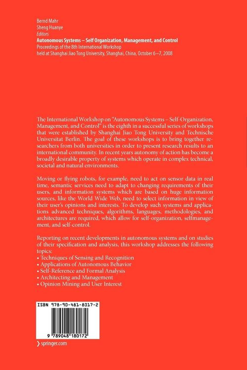 Produktbild: Autonomous Systems &ndash; Self-Organization, Management, and Control