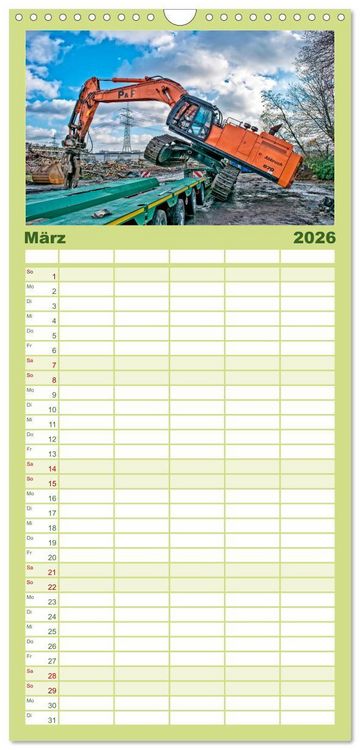 Produktbild: Familienplaner 2026 - Bagger - kraftvolle Arbeitsmaschinen mit 5 Spalten (Wandkalender, 21 x 45 cm) CALVENDO