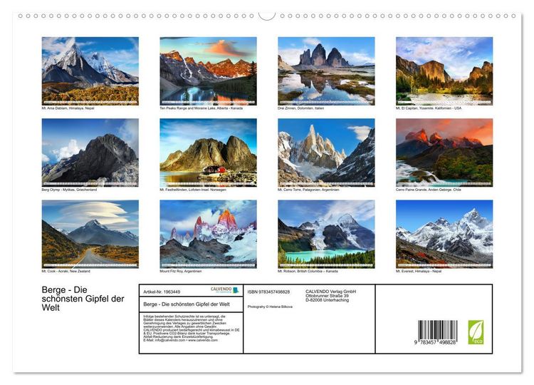 Produktbild: Berge - Die sch&ouml;nsten Gipfel der Welt (hochwertiger Premium Wandkalender 2026 DIN A2 quer), Kunstdruck in Hochglanz
