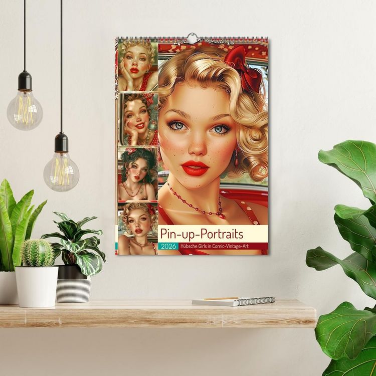 Produktbild: Pin-up-Portraits. H&uuml;bsche Girls in Comic-Vintage-Art (Wandkalender 2026 DIN A3 hoch), CALVENDO Monatskalender
