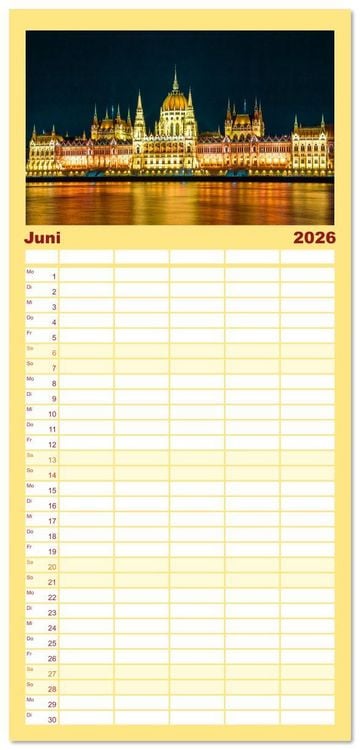 Produktbild: Familienplaner 2026 - Romantisches Budapest - Ungarns sch&ouml;ne Hauptstadt an der Donau mit 5 Spalten (Wandkalender, 21 x 45 cm) CALVENDO