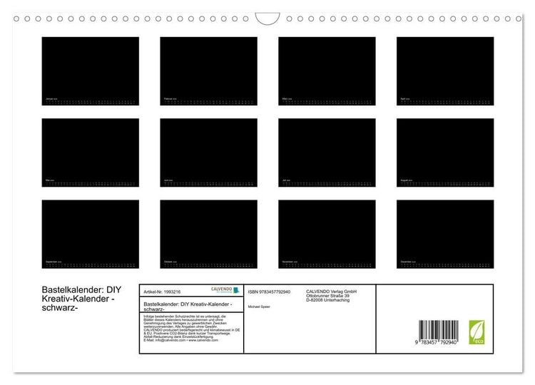 Produktbild: Bastelkalender: DIY Kreativ-Kalender -schwarz- (Wandkalender 2026 DIN A3 quer), CALVENDO Monatskalender