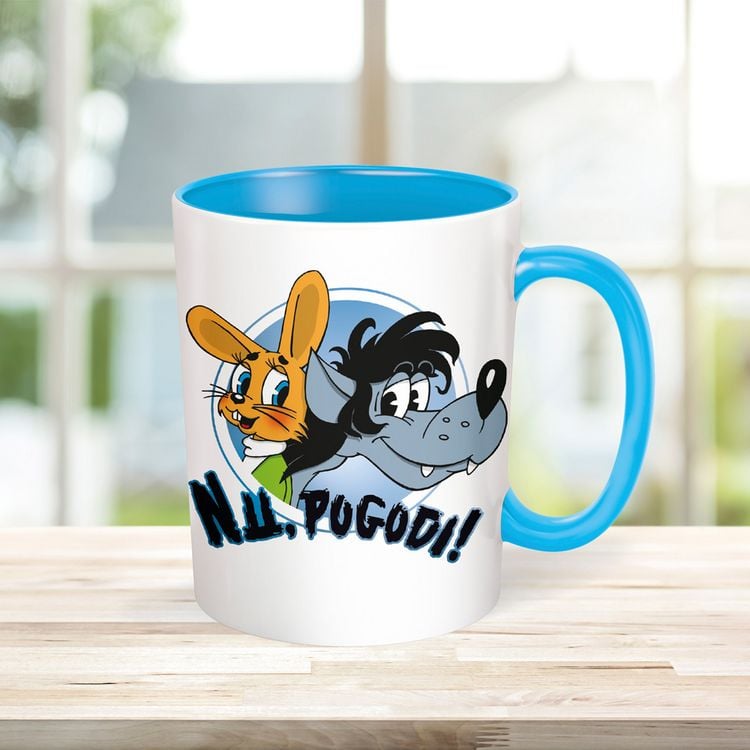 Produktbild: Tr&ouml;tsch Tasse Hase & Wolf Nu pogodi Nu pagadi Keramiktasse wei&szlig;/blau