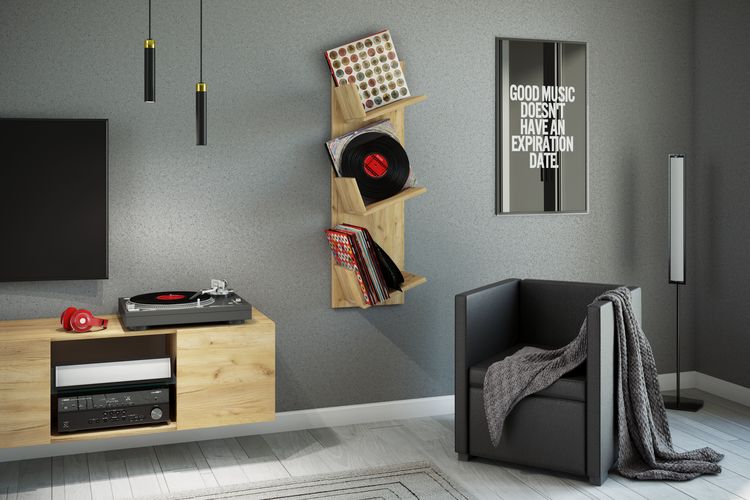 Produktbild: Holz B&uuml;cher Schallplatten LP H&auml;nge Wandregal Sulda
