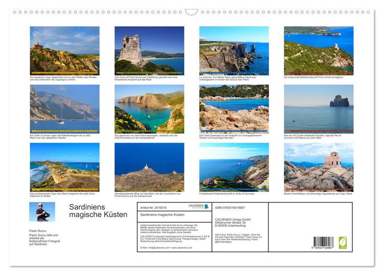 Produktbild: Sardiniens magische K&uuml;sten (Wandkalender 2026 DIN A2 quer), CALVENDO Monatskalender