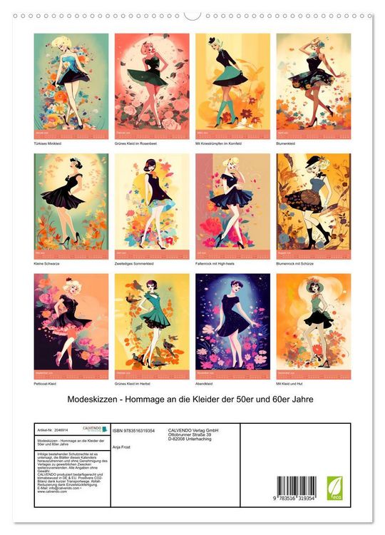 Produktbild: Modeskizzen - Hommage an die Kleider der 50er und 60er Jahre (hochwertiger Premium Wandkalender 2026 DIN A2 hoch), Kunstdruck in Hochglanz