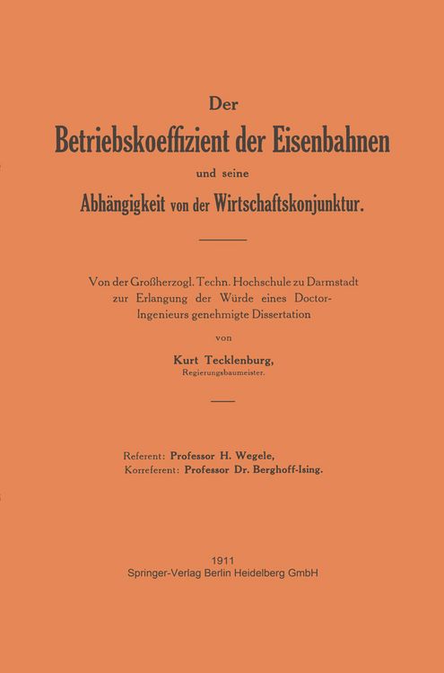 Produktbild: Der Betriebskoeffizient der Eisenbahnen und seine Abh&auml;ngigkeit von der Wirtschaftskonjunktur