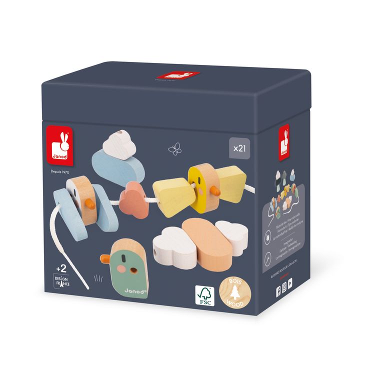 Produktbild: Holz-F&auml;delspiel mit V&ouml;geln & Wolken &ndash; Motorikspielzeug ab 2 Jahren