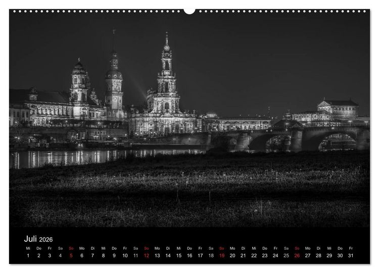 Produktbild: Dresden - Elbflorenz bei Nacht (hochwertiger Premium Wandkalender 2026 DIN A2 quer), Kunstdruck in Hochglanz