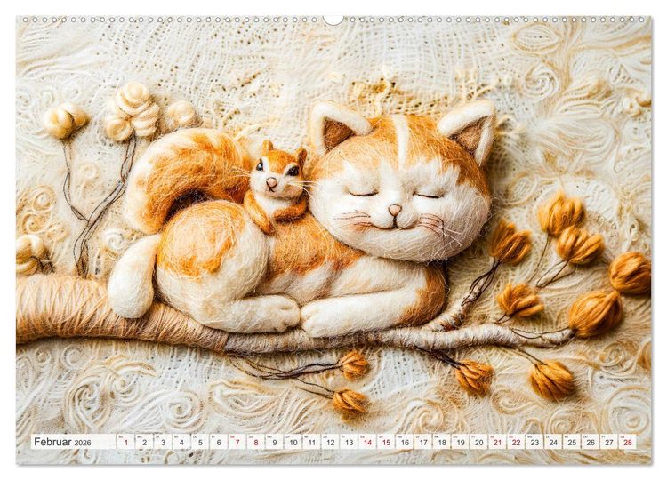 Produktbild: Filzige Katzenfreunde - Ein Jahr voller niedlicher KI-Filzkunst (Wandkalender 2026 DIN A2 quer), CALVENDO Monatskalender